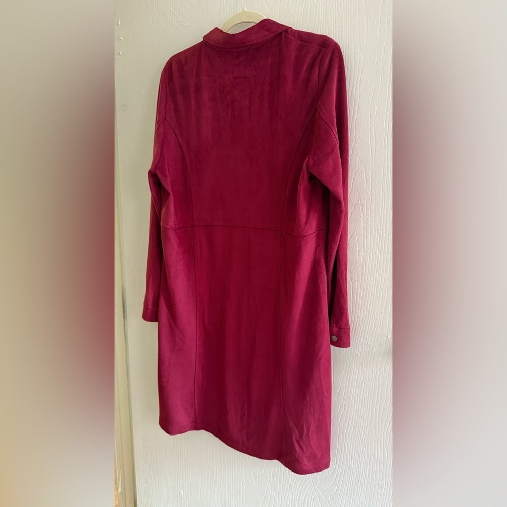 Joh Apparel Anne Stretch Suede Shirt Dress Burgundy Wine Red Long Sleeve L - Picture 3 of 5